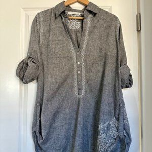 Long sleeve tunic/coverup top with embroidery detail